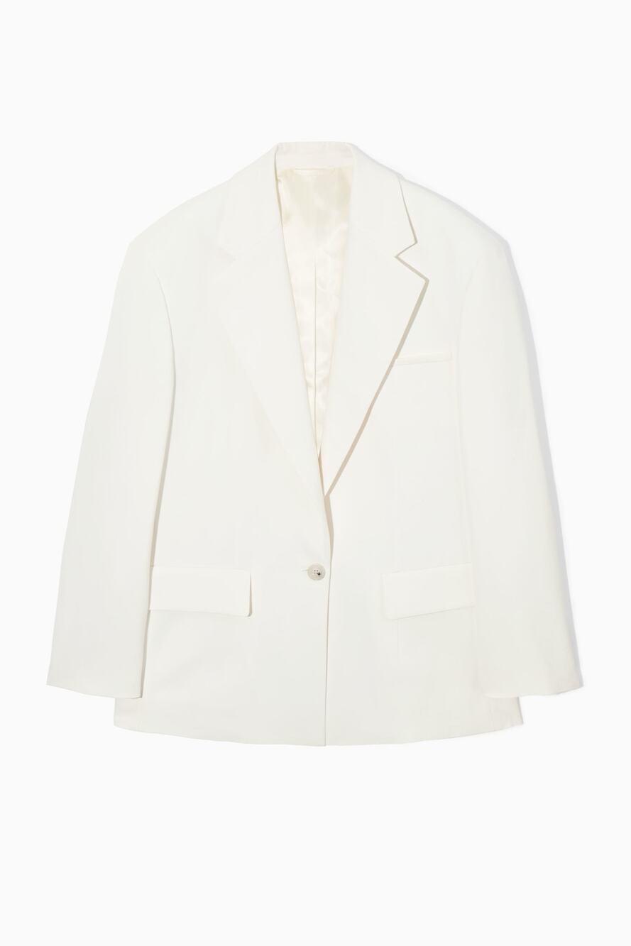 COS Oversized Single-Breasted Crepe Blazer in Off-White Size 8